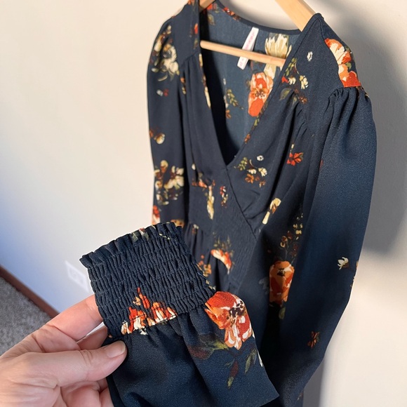 Xhilaration Dark Blue Floral Long Sleeve Dress - Picture 3 of 7